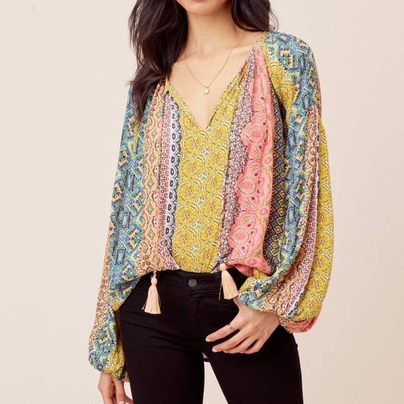 NWT Lovestich Boho Volume Sleeve Top Blouse - Picture 2 of 9